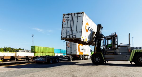 Container loaded on train